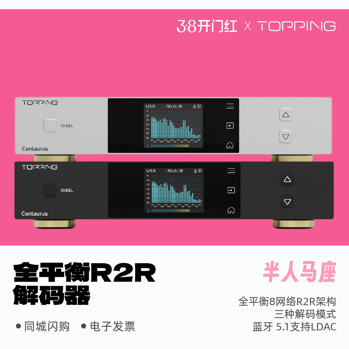 TOPPING拓品半人马座Centaurus全平衡高性能R2R发烧解码器蓝牙5.1
