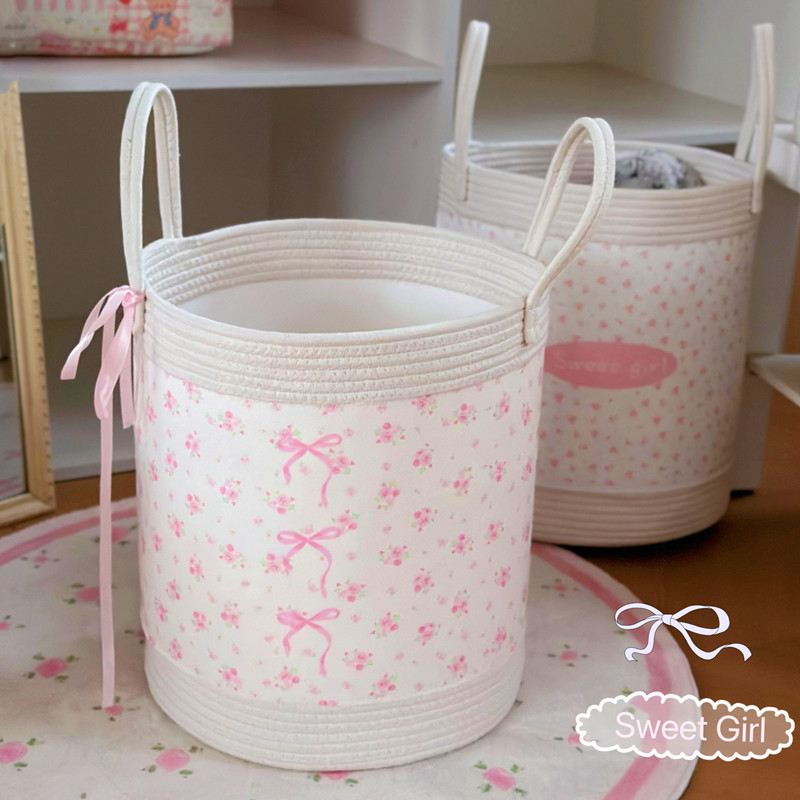 少女碎花脏衣服收纳桶布艺宿舍床边换洗衣服筐大容量手提脏衣篓篮
