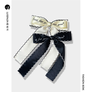 鹿森灵原创小香风泰国校服女生衬衫领领结纯黑色大蝴蝶结胸针装饰