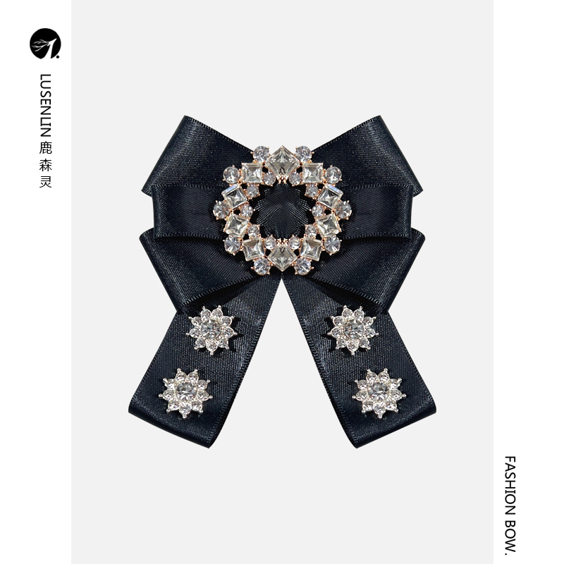 鹿森灵蝴蝶结水钻胸针领结女
