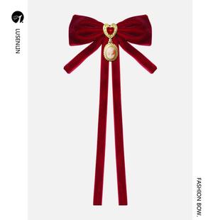 学院风美人头英伦蝴蝶结领结女装饰丝绒洛丽塔酒红色复古衬衣胸针
