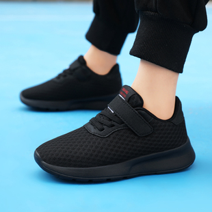 透气儿童网面运动鞋全黑色男童鞋子中大童40码38小学生女孩休闲鞋