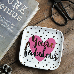 【你是传奇】粉金波点英文谏言镀金陶瓷首饰装饰小碟甜品小盘杯碟