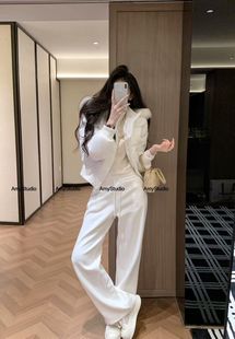 两件套308 高腰显瘦阔腿裤 艾米AMY秋冬真毛90羽绒加绒短款 上衣