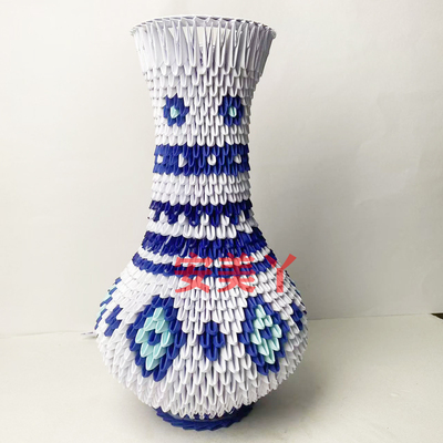 三角插折纸材料包青花瓷花瓶玉壶款学生手工作业创意成品参赛作品