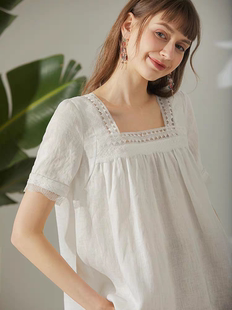 Miccbeirn正品女装亚麻方领短袖上衣8324500