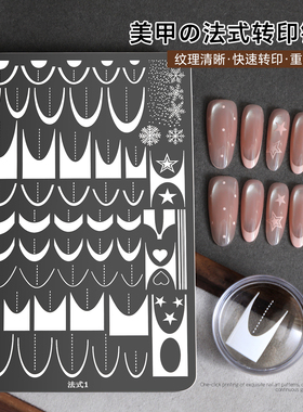 新款法式美甲V形雪花星图案钢板