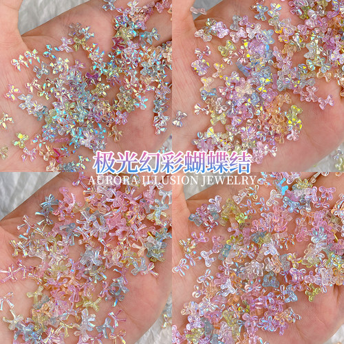 网红极光幻彩蝴蝶结美甲饰品
