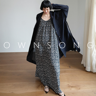 长裙 气质吊带碎花连衣裙U领桑蚕丝廓形显瘦无袖 OWNSONG 茶歇法式