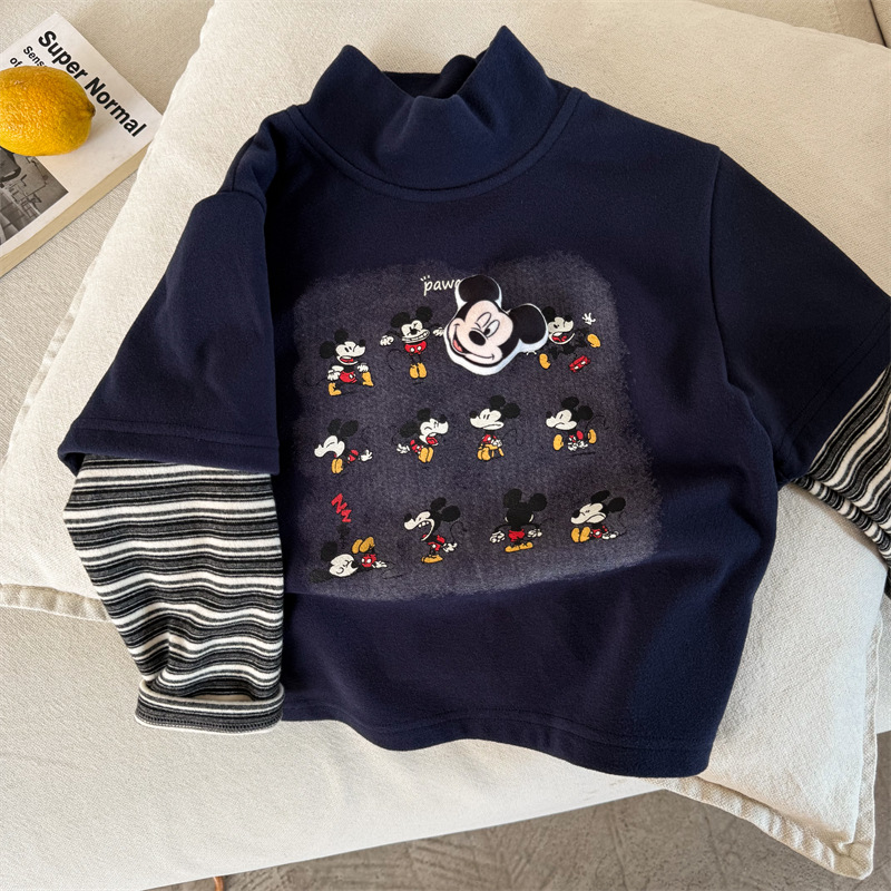 儿童长袖T2025秋冬新品男女童假两件卡通T恤宝宝立体玩偶T