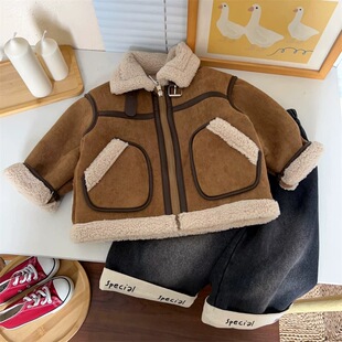 儿童外套2026新款冬季男童加绒夹克中小童加厚休闲上衣