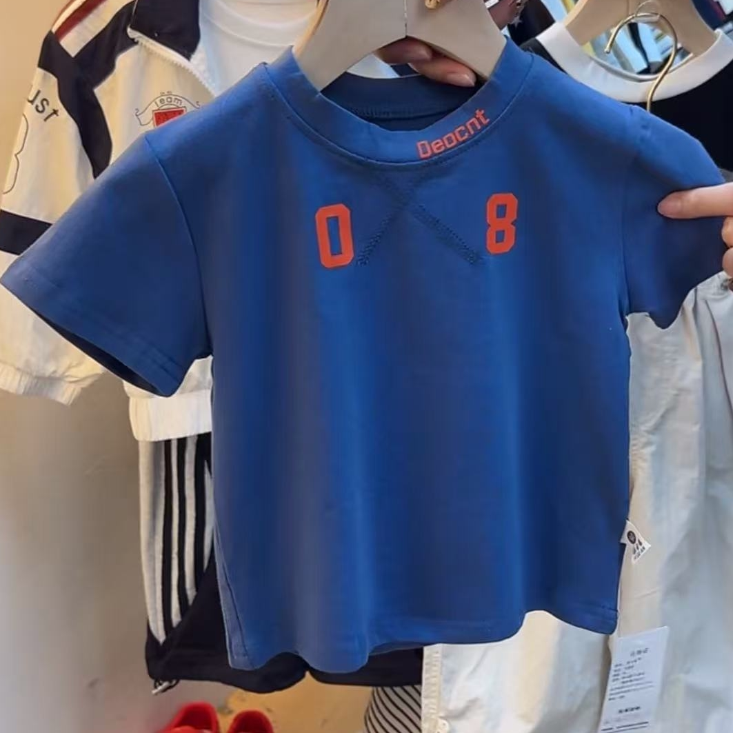 儿童夏季新款韩系拼接印花百搭休闲短袖男女童个性T恤