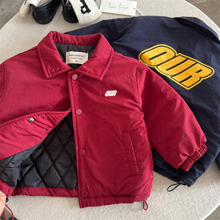 儿童棉衣2026冬季新品男女童字母棉服夹克宝宝韩版翻领外套