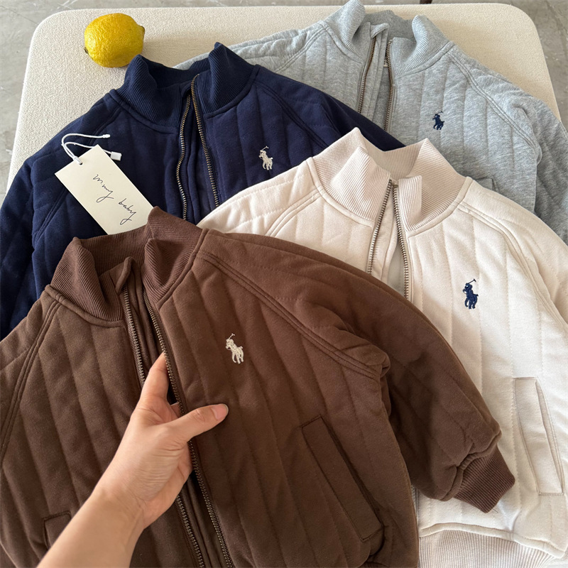 儿童外套2025秋冬新品男女童刺绣加厚拉链衫宝宝立领棒球服