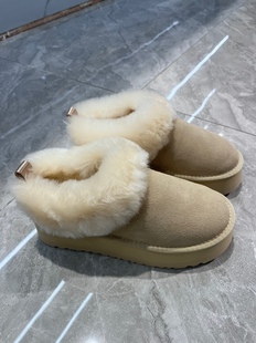 花语浓牛皮短筒平底加厚羊毛雪地靴塔茨勒毛口雪地靴