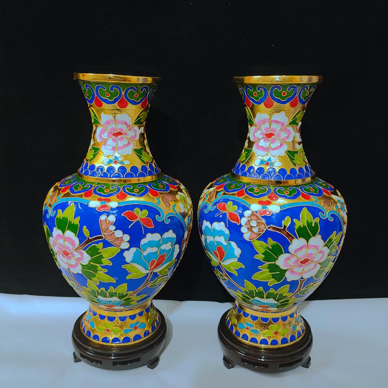 包邮正宗老北京景泰蓝花瓶铜胎掐丝珐琅花瓶家居礼品摆件牡丹花纹
