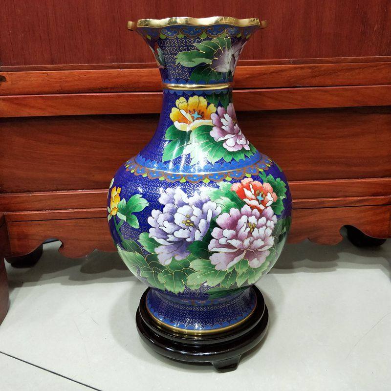北京特色工艺铜胎掐丝珐琅景泰蓝12寸精品花口瓶家居摆件商务礼品
