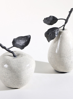 简约创意裂纹白色大理石苹果梨子