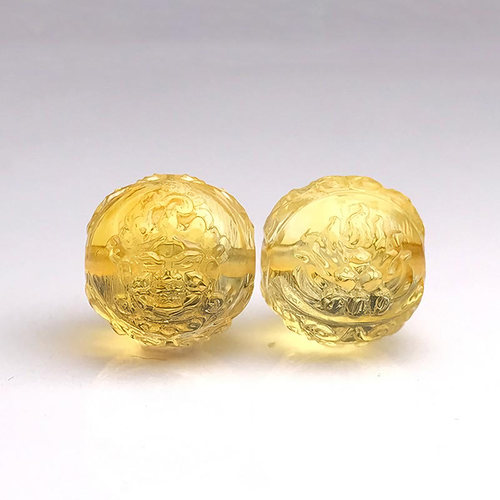 天然原矿金珀黄财神雕刻珠珠散珠