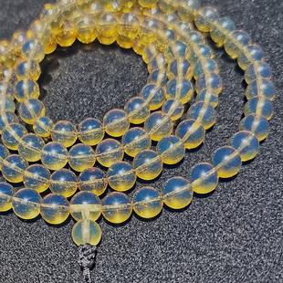 思华年天然琥珀蜜蜡缅甸金蓝珀108佛珠念珠多层手链净水无杂裂