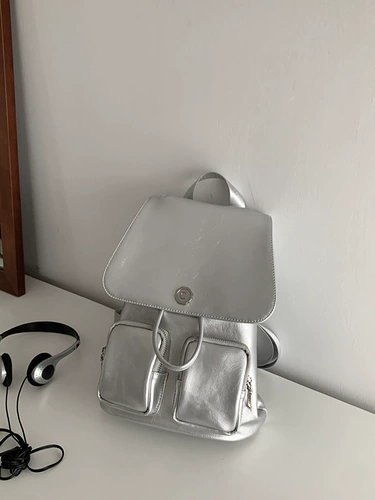 Сумка через плечо для отдыха, вместительный и большой брендовый серебряный рюкзак, Южная Корея, подходит для студента