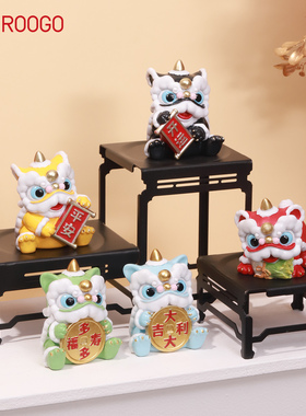 办公室桌面迷你手办装饰马年春节招财礼物新年五虎上将醒狮小摆件