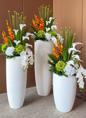 wo+仿真富贵鸟商用大盆花艺白绿橙色系落地花盆酒店大堂商场摆放