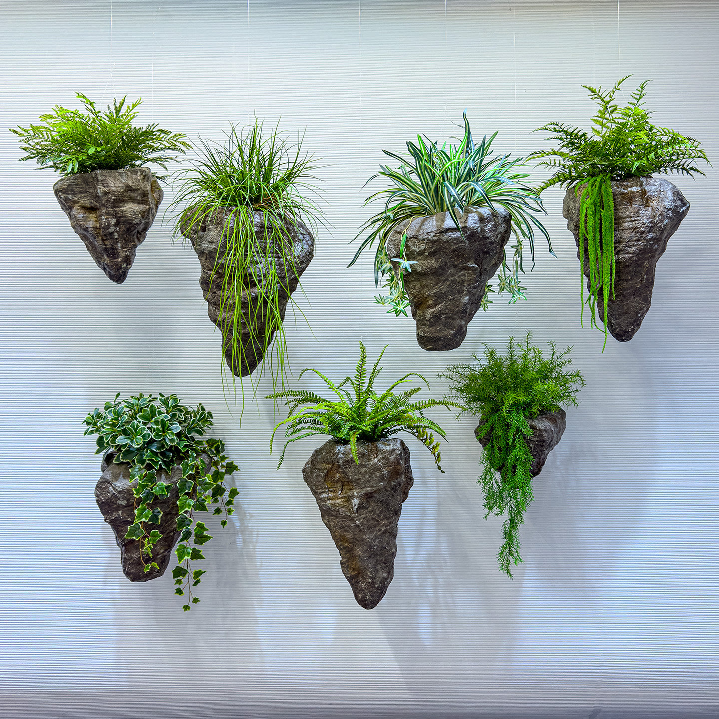 wo+仿真石头垂吊绿植悬挂造景装饰商场橱窗餐厅布置空中吊饰假花