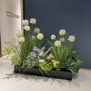 仿真蒲公英绣球芦苇混搭盆景铁花槽商场橱窗楼梯角落落地摆放