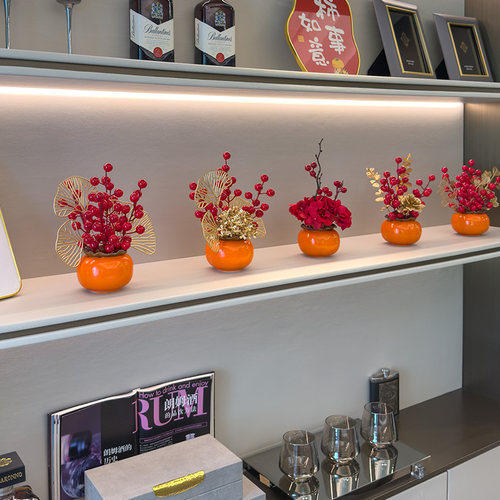 发财果乔迁装饰花红色冬青果婚房