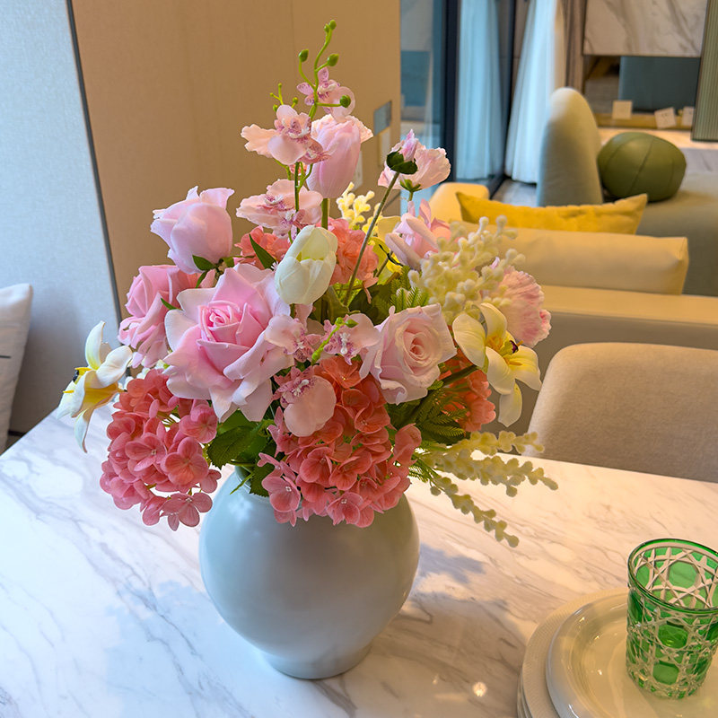 wo+手感保湿玫瑰绣球花束粉色系浪漫盆花客厅餐桌样板间前台摆放