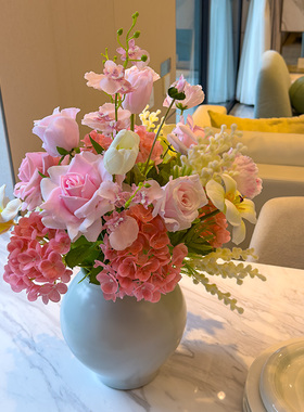 wo+手感保湿玫瑰绣球花束粉色系浪漫盆花客厅餐桌样板间前台摆放