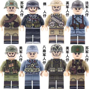 苏军德队美队士兵人偶包军事积木人仔小颗粒儿童玩具拼装精美移印