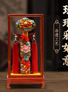景泰蓝手工桃木如意摆件乔迁客厅玄关高档装饰中国特色礼物送老外