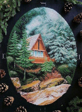 法国DMC十字绣俄套件欧式风景密林杂志新款客厅卧室黑布13725