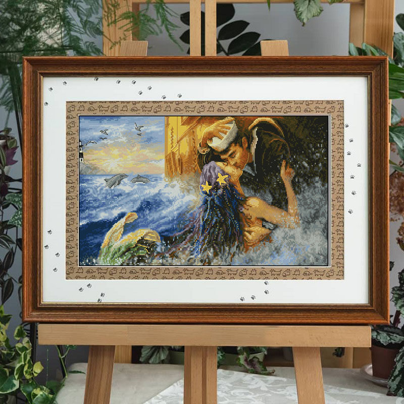 法国DMC线十字绣套件卧室新款情侣美人鱼之吻欧式人物精准印花