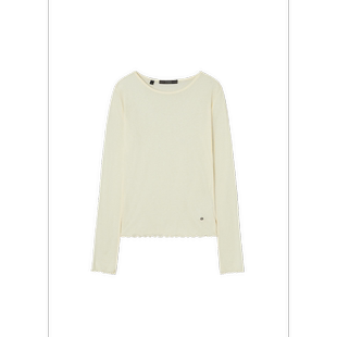 韩国代购 毛细肋纹天丝透光T恤OQ1K5443 GUESS女圆领简约长袖