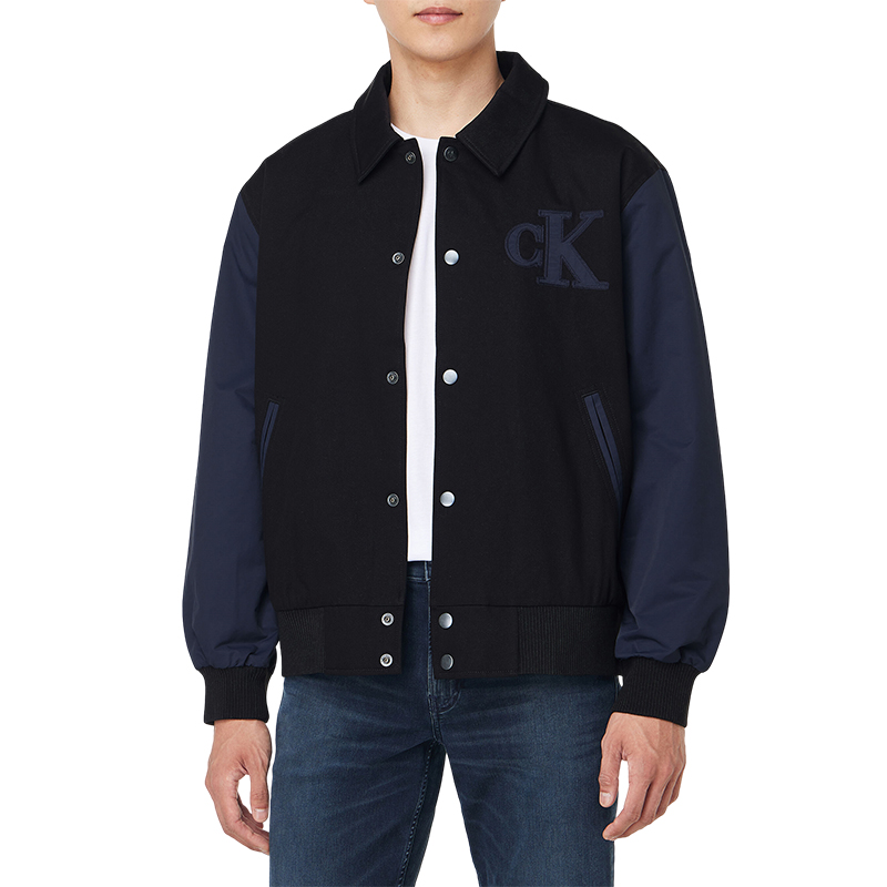 CK Jeans韩国代购25秋男美式学院风撞色刺绣翻领棉服外套4RD400G