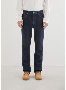 GUESS韩国代购25冬男士休闲百搭通勤深蓝色水洗合体直筒牛仔长裤