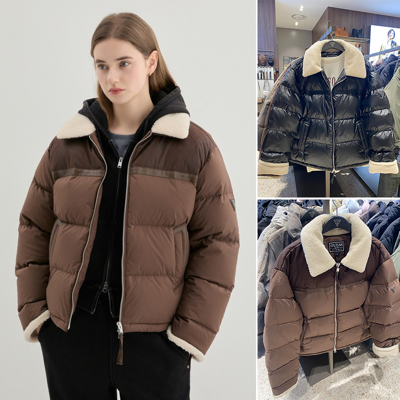 GUESS韩国代购25冬男士新款防风保暖翻领休闲鸭绒羽绒服夹克外套