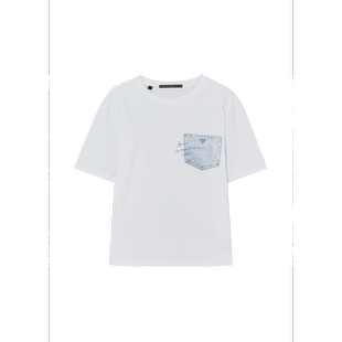 休闲印花牛仔口袋图MQ2K1401 棉质T恤短袖 韩国代购 GUESS男士
