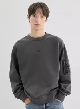 GUESS韩国代购25冬男士休闲潮流百搭宽松字母LOGO纯棉圆领卫衣