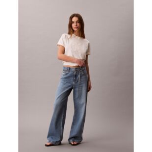 CK JEANS韩国代购26春女士宽松直筒腰带装饰哈伦牛仔裤47E752G