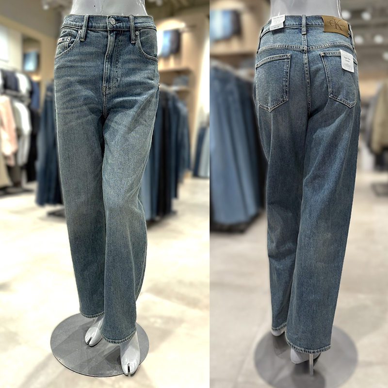 CK女士复古水洗直筒宽松牛仔裤