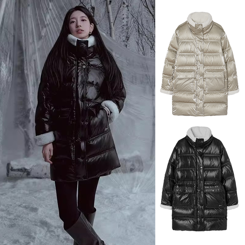 GUESS韩国代购25冬秀智海报款女士立领中长款鸭绒羽绒服外套