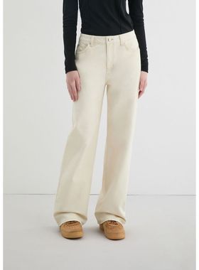 GUESS韩国代购25冬女士复古白色水洗宽松阔腿直筒微弹牛仔长裤