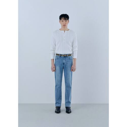 韩国代购GUESS男士直筒牛仔裤舒适弹力休闲通勤浅蓝裤MQ1D9052