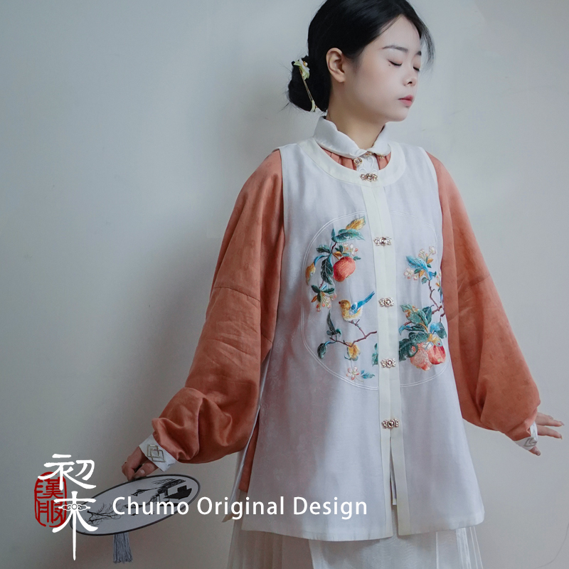 初末【果熟禽来比甲】明制刺绣对襟破肩前后补比甲春秋汉服汉元素