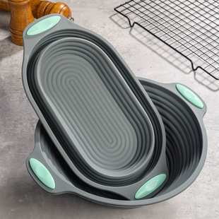 硅胶仿藤面包篮面团烘焙用具可折叠伸缩易收纳发酵篮耐高温水果篮