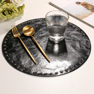 美式复古皮革餐垫酒店圆桌垫扇形西餐垫防水防油餐厅垫餐盘高级感
